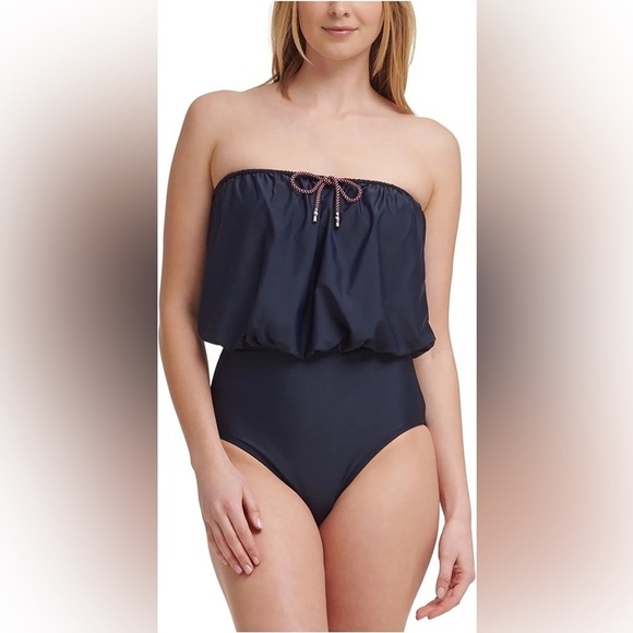 Tommy Hilfiger Navy Blue Strapless Swimsuit Size 8 - Picture 1 of 9